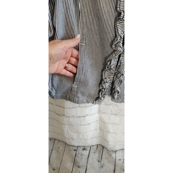 Live A Little Women's Denim Jacket Size Small Black White Stripe Ruffle Detail - Picture 3 of 8